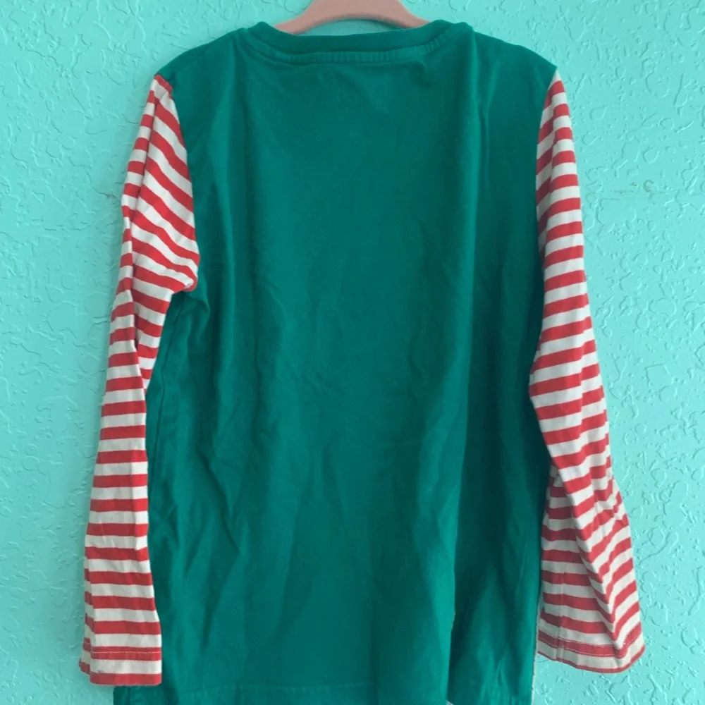Mini Boden Santa Long Sleeve Shirt - Green Red, White flap holiday Christmas 6 7